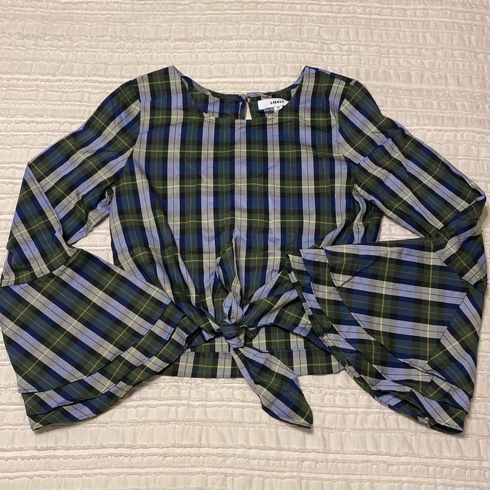 Christmas Likely Cropped Trumpet Ruffle Sleeve Blouse